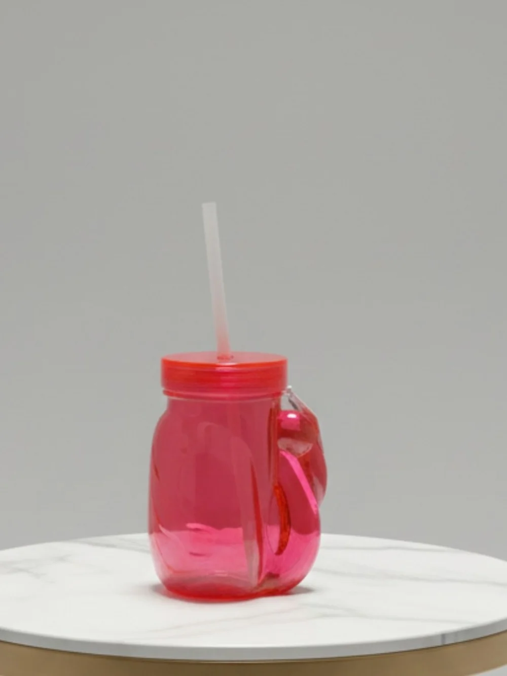 Pink Mason-Style Flamingo Drinking Jar with Straw - Handle Lid